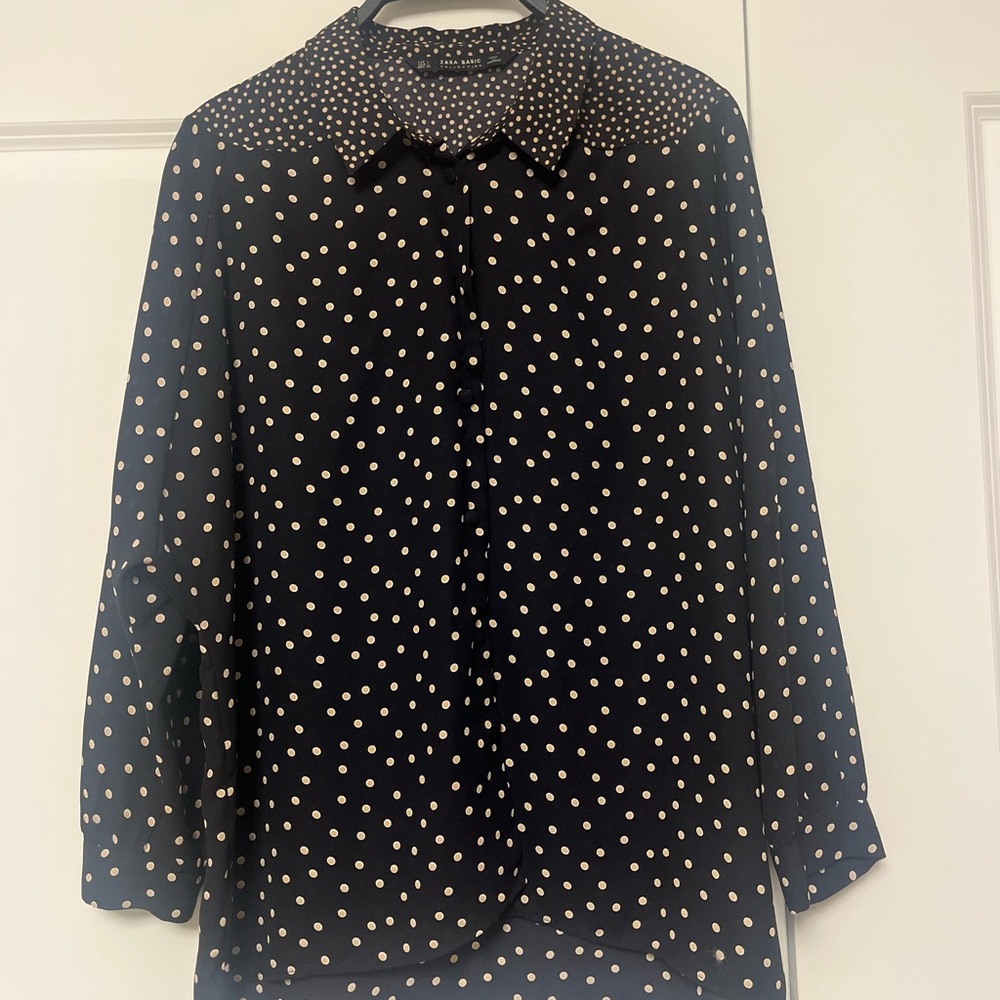 Zara Black Blouse with Cream Dots
